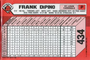 1989 Bowman - Collector's Edition (Tiffany) #434 Frank DiPino Back