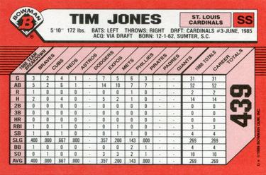 1989 Bowman - Collector's Edition (Tiffany) #439 Tim Jones Back