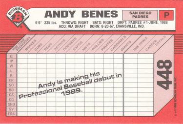 1989 Bowman - Collector's Edition (Tiffany) #448 Andy Benes Back