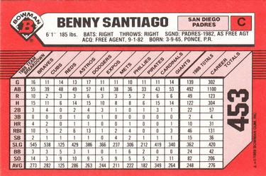 1989 Bowman - Collector's Edition (Tiffany) #453 Benny Santiago Back