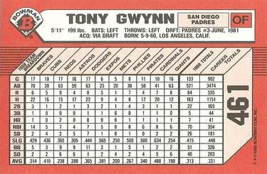 1989 Bowman - Collector's Edition (Tiffany) #461 Tony Gwynn Back