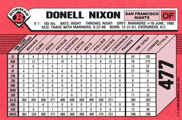 1989 Bowman - Collector's Edition (Tiffany) #477 Donell Nixon Back