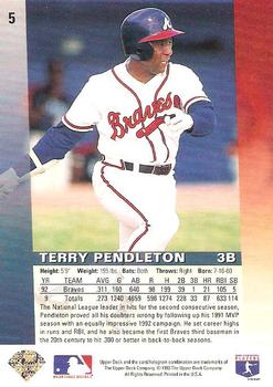 1993 Upper Deck Diamond Gallery #5 Terry Pendleton Back