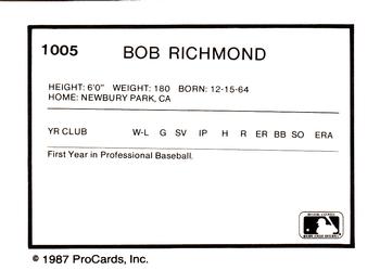1987 ProCards #1005 Bob Richmond Back