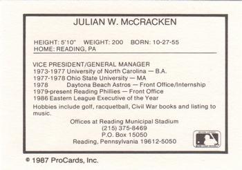 1987 ProCards #NNO Julian W. McCracken Back