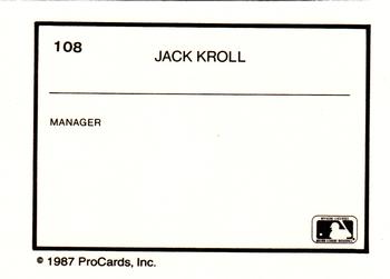 1987 ProCards #108 Jack Krol Back