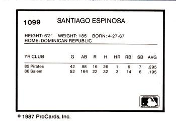 1987 ProCards #1099 Santiago Espinosa Back
