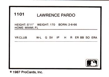 1987 ProCards #1101 Lawrence Pardo Back