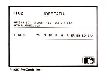 1987 ProCards #1102 Jose Tapia Back