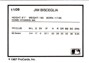 1987 ProCards #1109 Jim Bisceglia Back