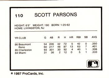 1987 ProCards #110 Scott Parsons Back