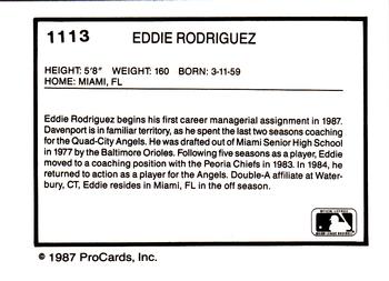 1987 ProCards #1113 Eddie Rodriguez Back