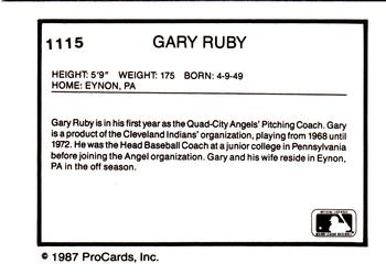 1987 ProCards #1115 Gary Ruby Back