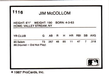 1987 ProCards #1116 Jim McCollom Back