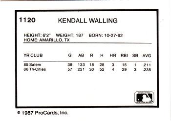 1987 ProCards #1120 Kendall Walling Back