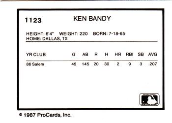 1987 ProCards #1123 Ken Bandy Back