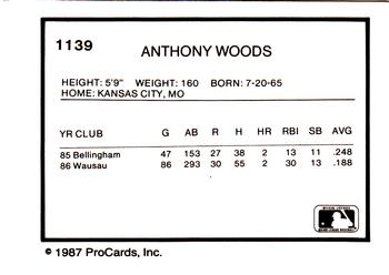 1987 ProCards #1139 Anthony Woods Back