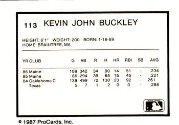1987 ProCards #113 Kevin Buckley Back