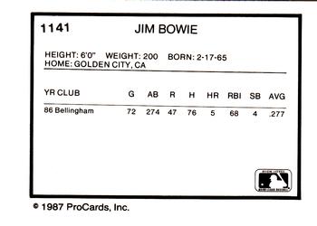 1987 ProCards #1141 Jim Bowie Back