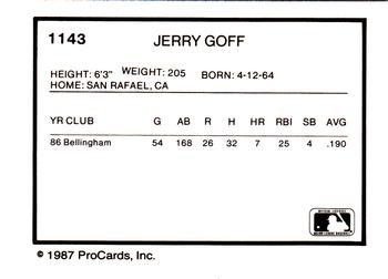 1987 ProCards #1143 Jerry Goff Back