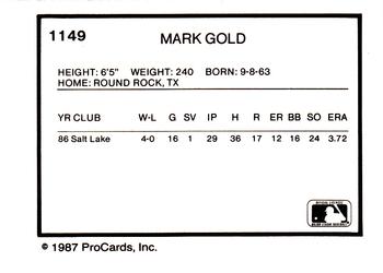 1987 ProCards #1149 Mark Gold Back