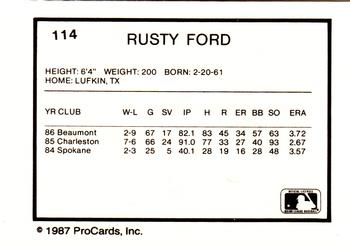 1987 ProCards #114 Rusty Ford Back