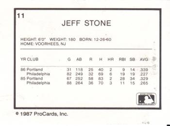 1987 ProCards #11 Jeff Stone Back