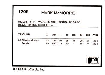 1987 ProCards #1209 Mark McMorris Back