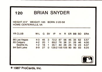 1987 ProCards #120 Brian Snyder Back