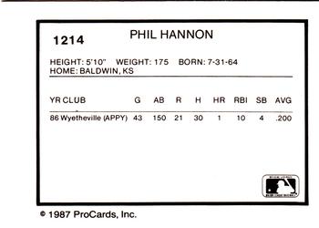 1987 ProCards #1214 Phil Hannon Back