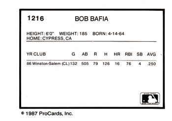 1987 ProCards #1216 Bob Bafia Back