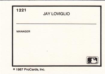 1987 ProCards #1221 Jay Loviglio Back