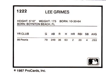 1987 ProCards #1222 Lee Grimes Back