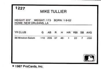 1987 ProCards #1227 Mike Tullier Back