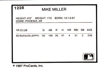1987 ProCards #1228 Mike Miller Back
