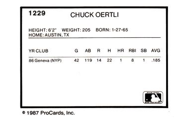 1987 ProCards #1229 Chuck Oertli Back