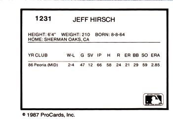 1987 ProCards #1231 Jeff Hirsch Back