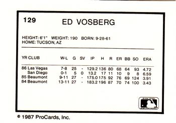1987 ProCards #129 Ed Vosberg Back