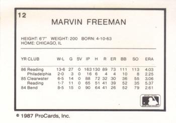 1987 ProCards #12 Marvin Freeman Back