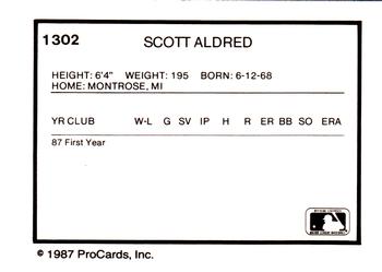 1987 ProCards #1302 Scott Aldred Back