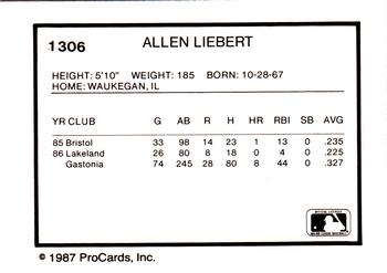 1987 ProCards #1306 Allen Liebert Back