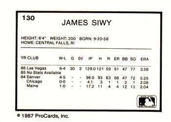 1987 ProCards #130 James Siwy Back