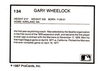 1987 ProCards #134 Gary Wheelock Back