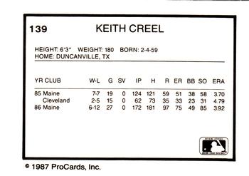 1987 ProCards #139 Keith Creel Back