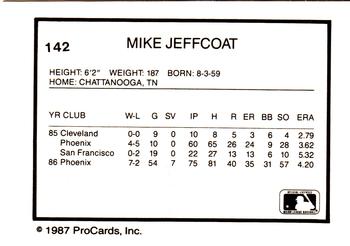 1987 ProCards #142 Mike Jeffcoat Back
