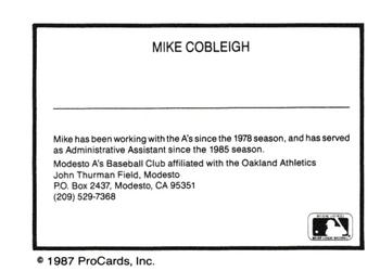 1987 ProCards #NNO Mike Cobleigh Back