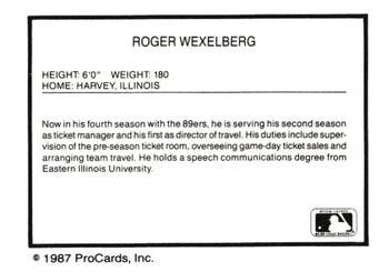 1987 ProCards #NNO Roger Wexelberg Back