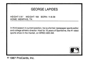 1987 ProCards #NNO George Lapides Back