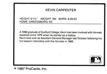 1987 ProCards #NNO Kevin Carpenter Back