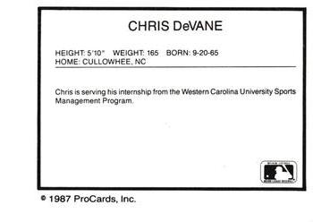 1987 ProCards #NNO Chris DeVane Back